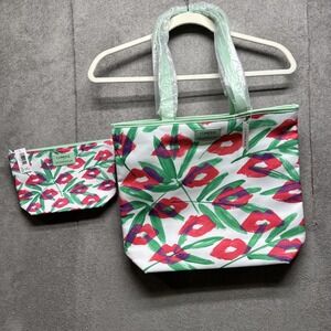 Clinique Drawbertson Tote Bag Set Green Red White Holiday Gift‎ Makeup Bags